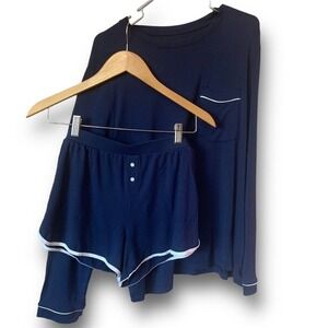Women's Pajama Set Soft Long Sleeve Pocket Top & Pajama Pocket Short | Medium